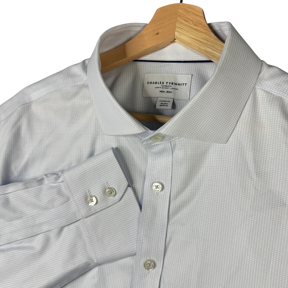 Charles Tyrwhitt Classic Fit Non-Iron Dress Shirt Blue Micro Grid 18/36 46/91cm